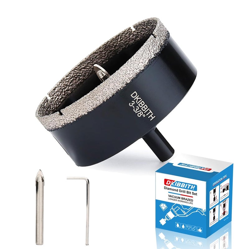 DKIBBITH 3-3/8" Diamond Hole-Saw Bits with Pilot Drill Bit - 3-3/8" Diamond Tipped Tile Hole Saws with Guiding Bit for Porcelain Tile Ceramic Pottery Granite Stone Glass Bottles 85mm. - Image 1
